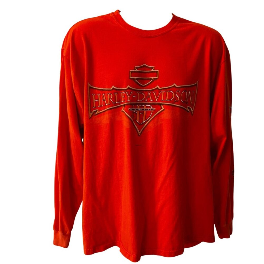 Harley-Davidson Orange Long Sleeve Graphic Shirt XL St. Louis MO Vintage - Picture 2 of 8